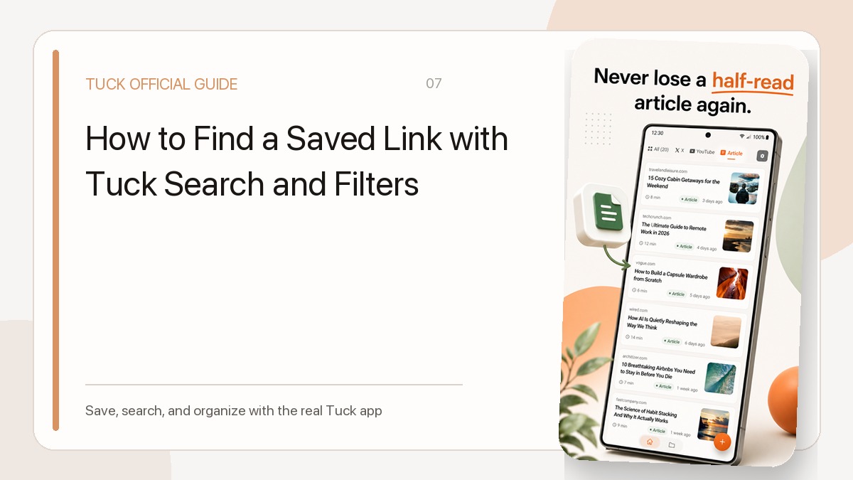 How to Find a Saved Link with Tuck Search and Filters